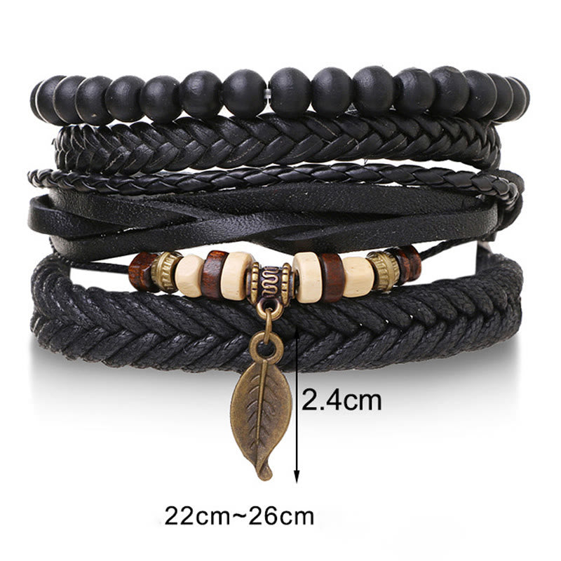 Leather Resin Beads Courage Bracelet Set | Spiritual Protection