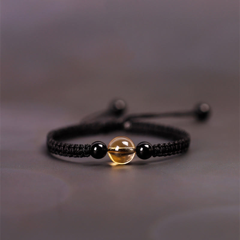 14-16cm Citrine Black Obsidian King Kong Knot Protection Bracelet