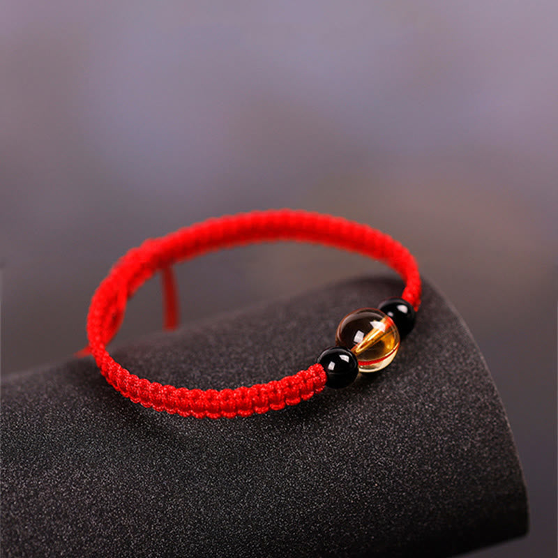 14-16cm Citrine Black Obsidian King Kong Knot Protection Bracelet