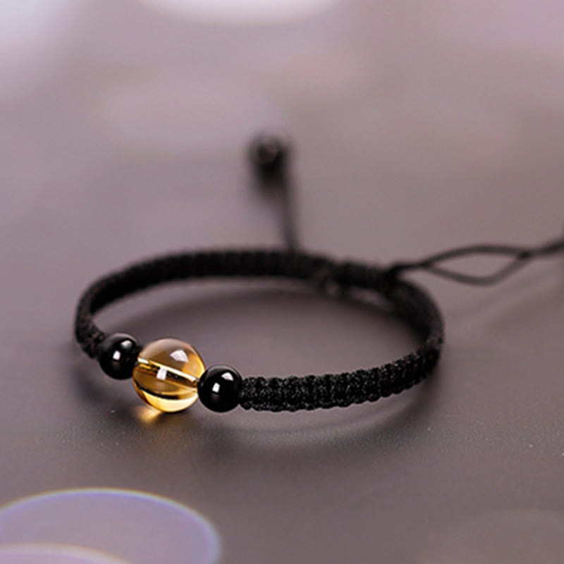 14-16cm Citrine Black Obsidian King Kong Knot Protection Bracelet