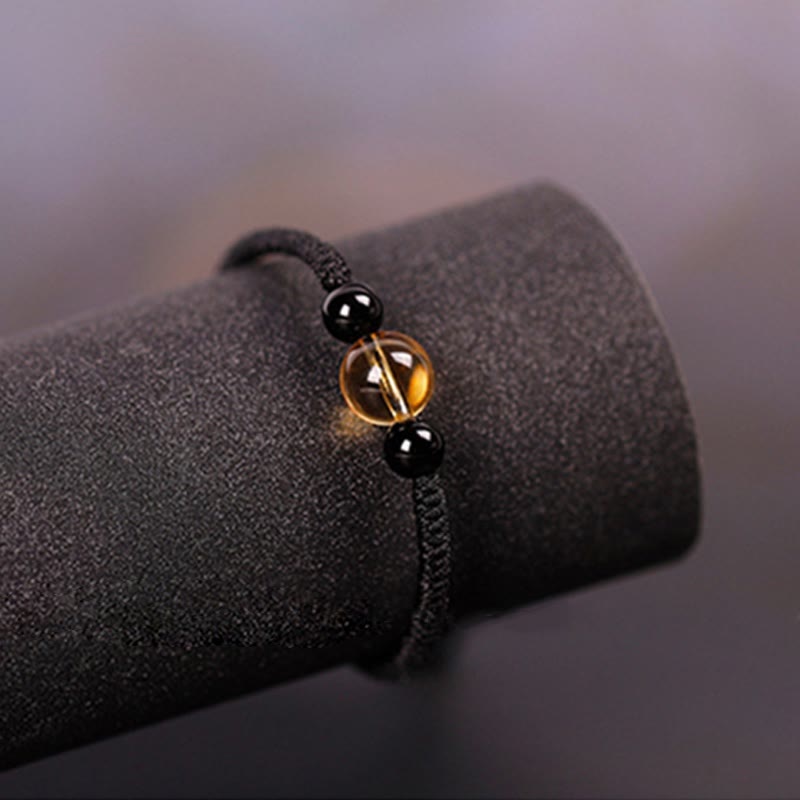 14-16cm Citrine Black Obsidian King Kong Knot Protection Bracelet