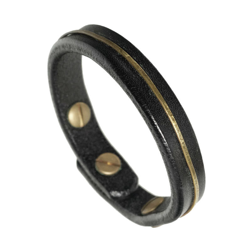 Vintage Leather Copper Spiritual Protection Bracelet - 16-16.6cm