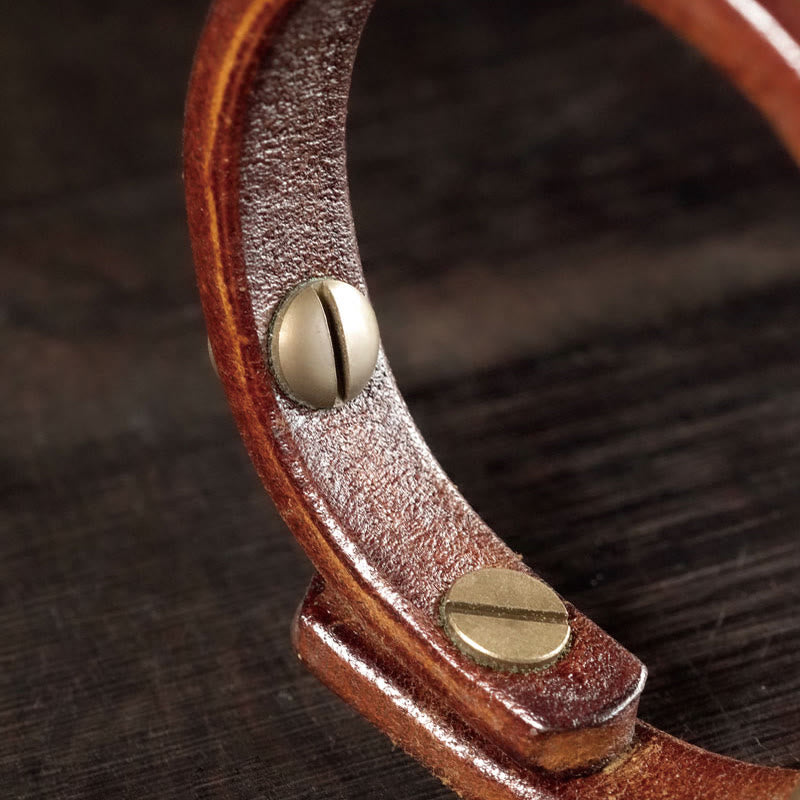 Vintage Leather Copper Spiritual Protection Bracelet - 16-16.6cm