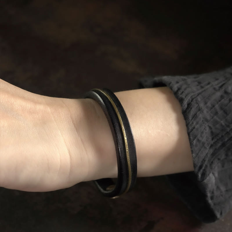 Vintage Leather Copper Spiritual Protection Bracelet - 16-16.6cm