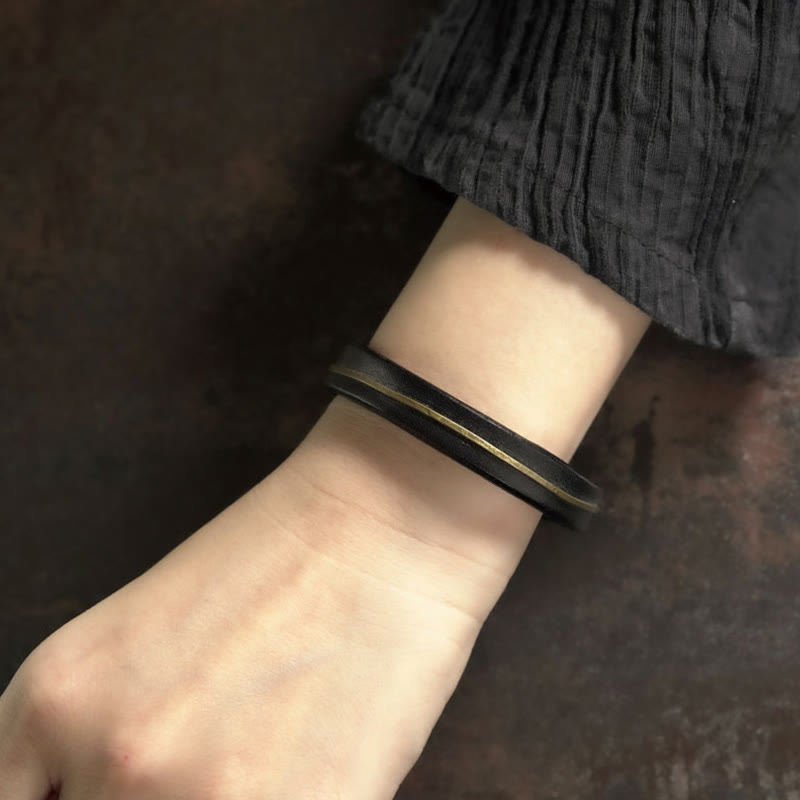 Vintage Leather Copper Spiritual Protection Bracelet - 16-16.6cm