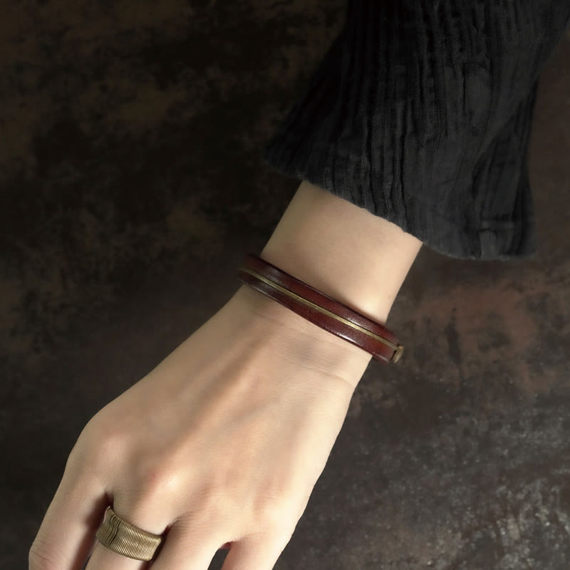 Vintage Leather Copper Spiritual Protection Bracelet - 16-16.6cm