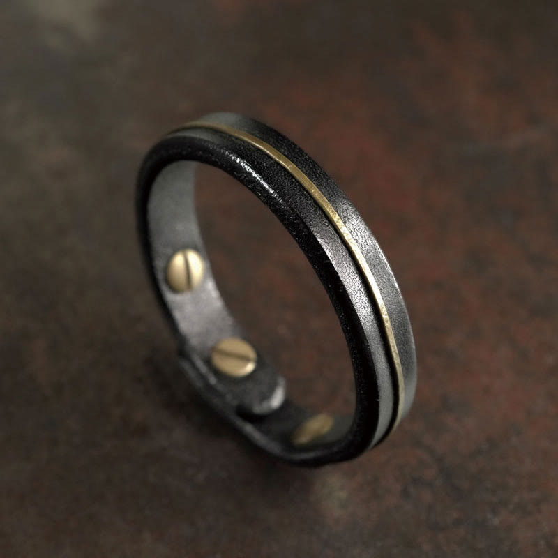 Vintage Leather Copper Spiritual Protection Bracelet - 16-16.6cm