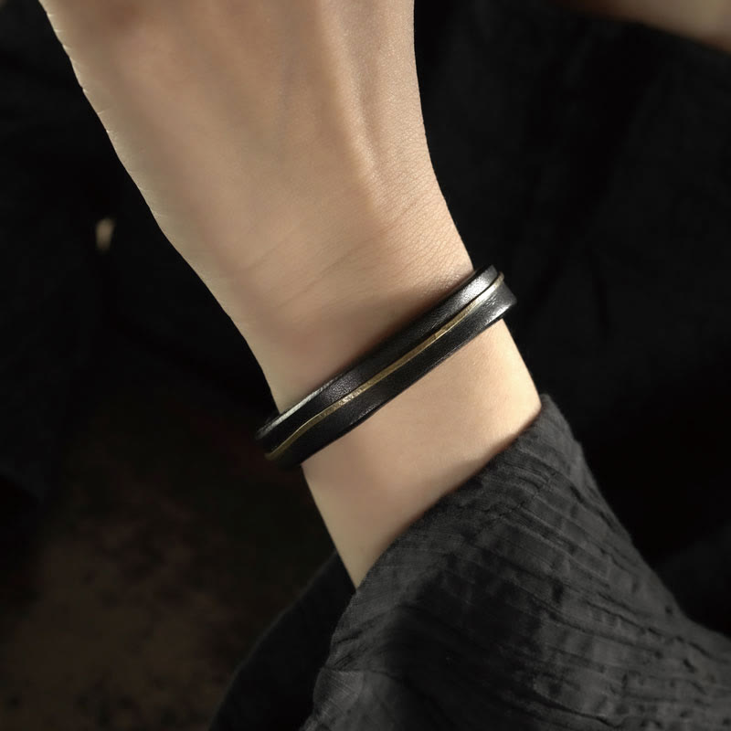 Vintage Leather Copper Spiritual Protection Bracelet - 16-16.6cm