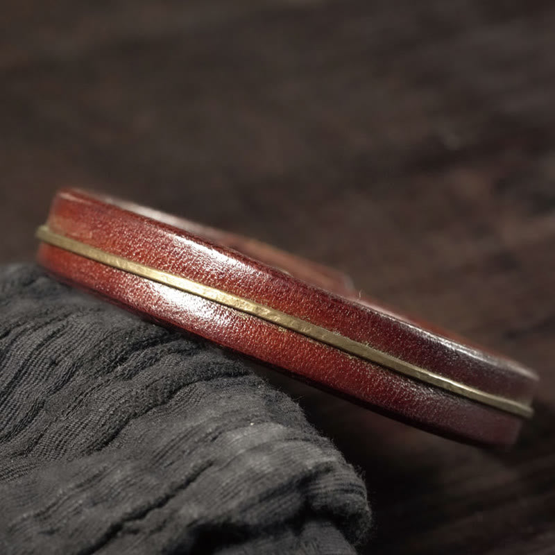 Vintage Leather Copper Spiritual Protection Bracelet - 16-16.6cm