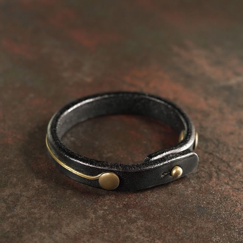 Vintage Leather Copper Spiritual Protection Bracelet - 16-16.6cm