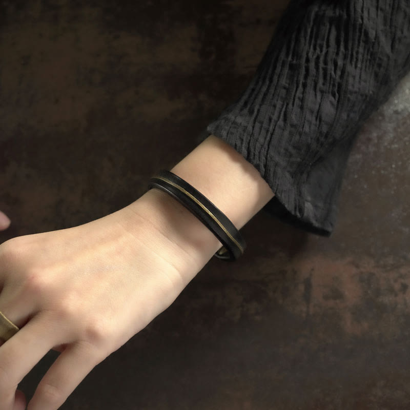 Vintage Leather Copper Spiritual Protection Bracelet - 16-16.6cm