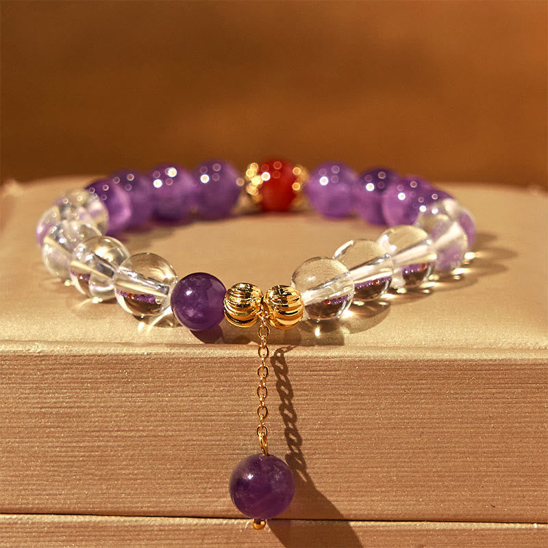 8mm Amethyst White Crystal Communication Bracelet