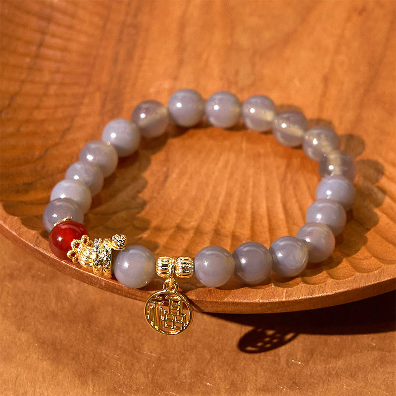 Year of the Snake Gray Agate Fu Bracelet for Positivity