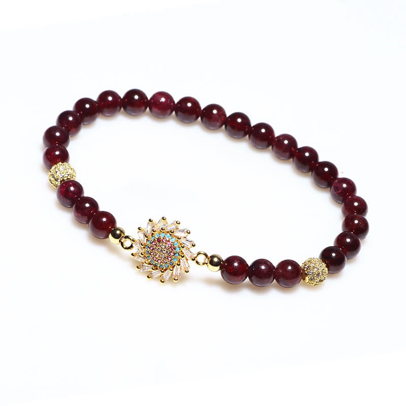 6mm Garnet Protection Bracelet with Zircon Flower Beads