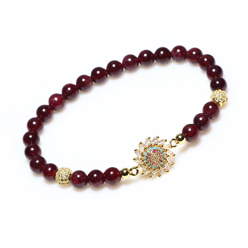 6mm Garnet Protection Bracelet with Zircon Flower Beads