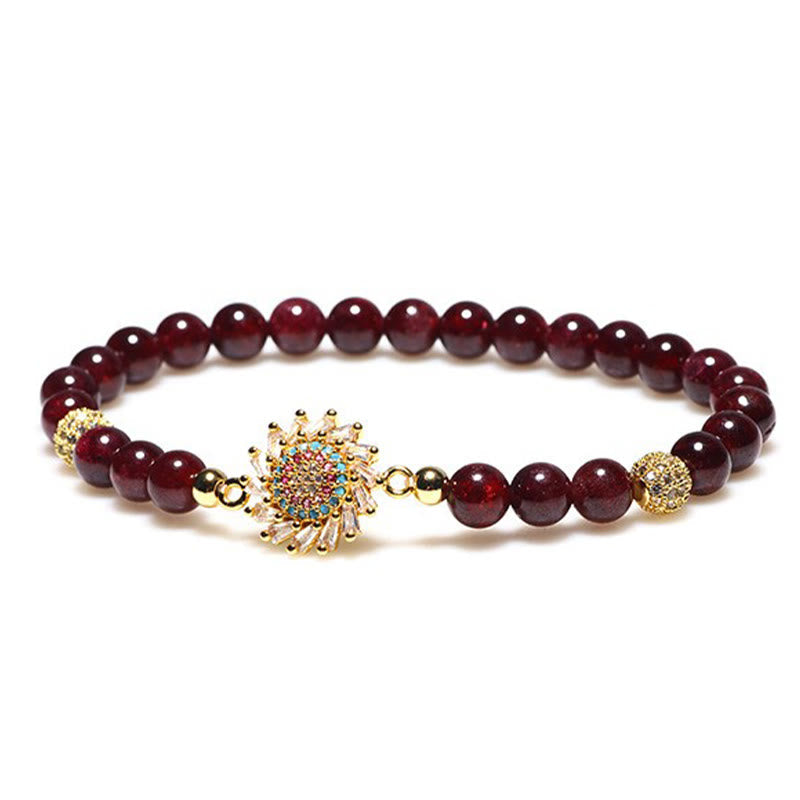 6mm Garnet Protection Bracelet with Zircon Flower Beads