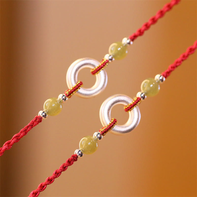 Hetian Jade Peace Buckle Red String Bracelet