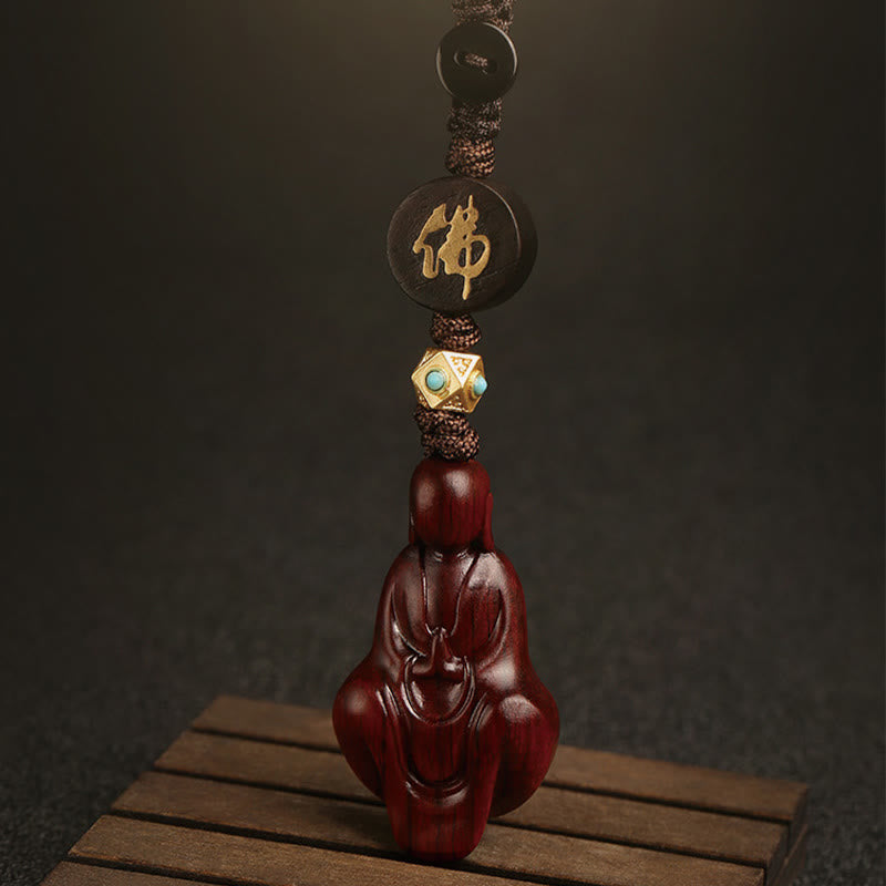 Small Leaf Red Sandalwood Buddha Protection Key Chain