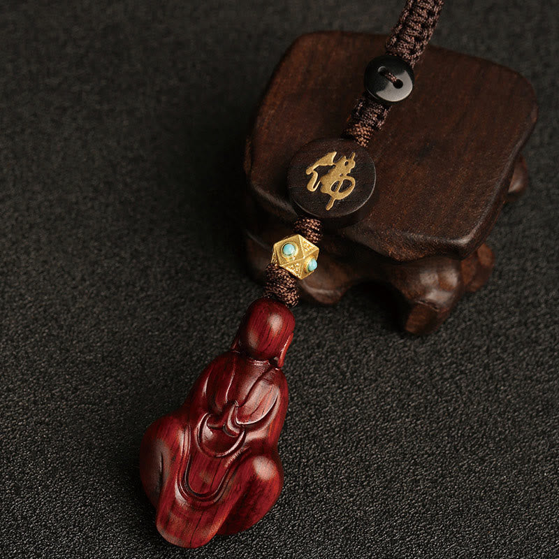 Small Leaf Red Sandalwood Buddha Protection Key Chain