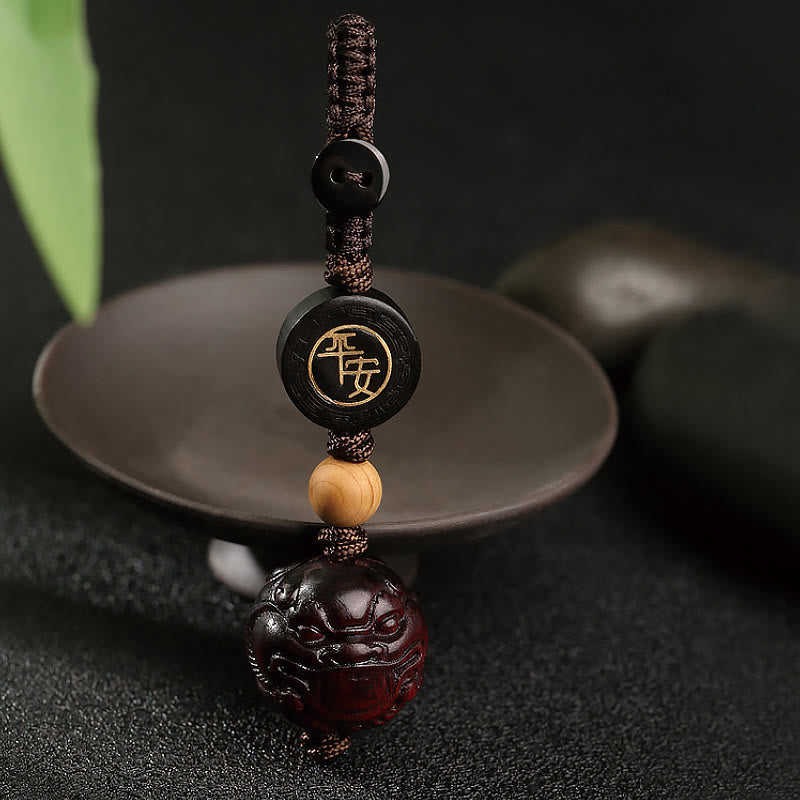Small Leaf Red Sandalwood Pixiu Protection Key Chain