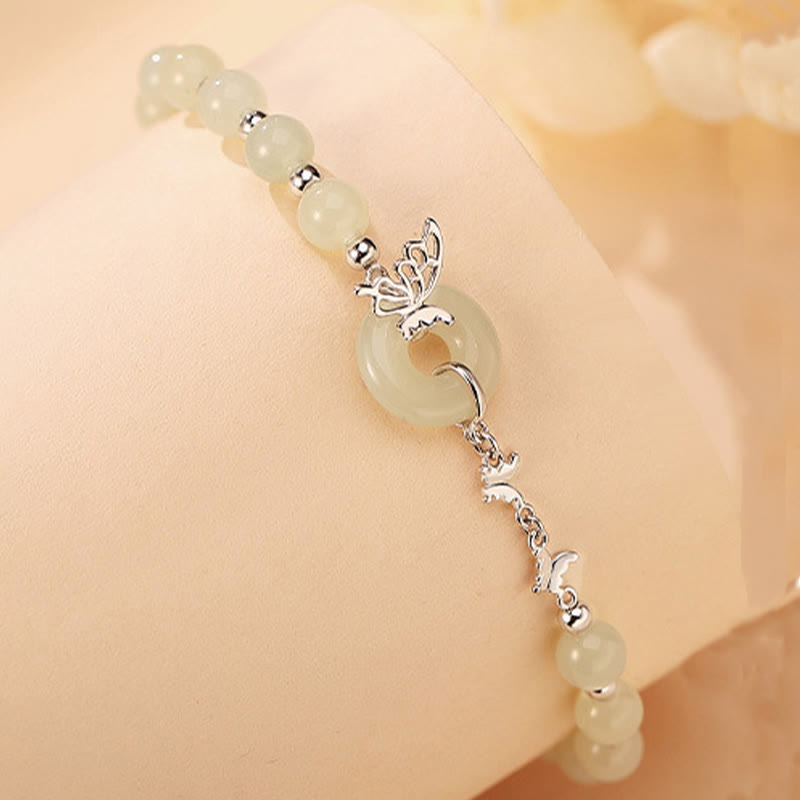 14-17cm Hetian Jade Peace Buckle Butterfly Bracelet & Necklace