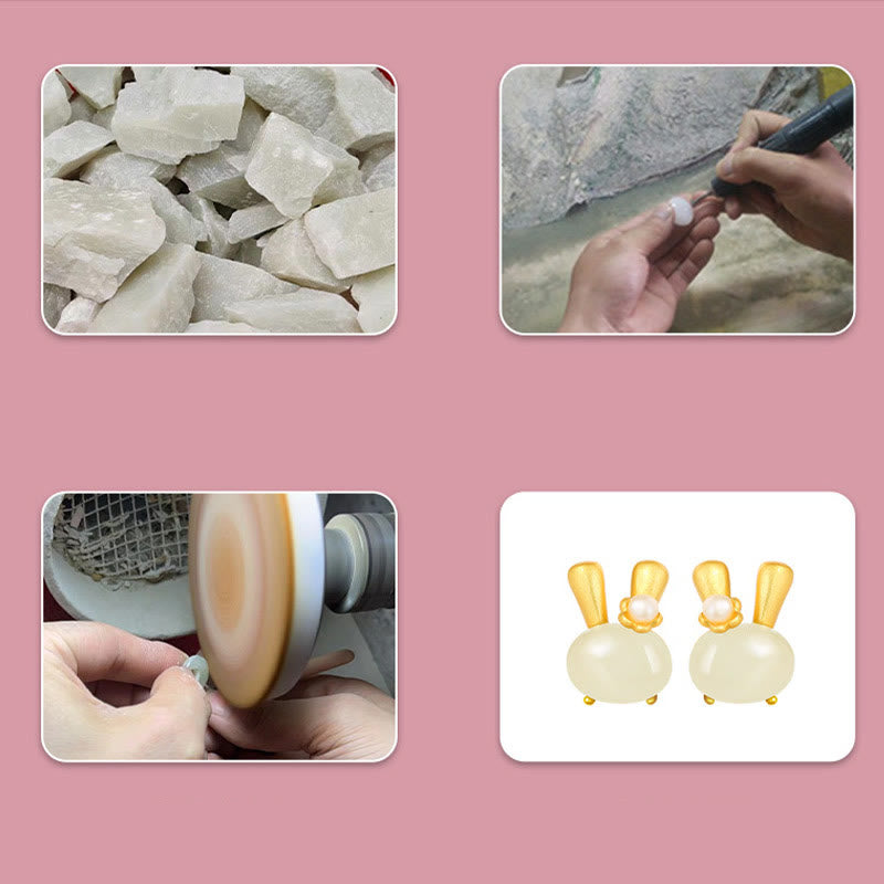 Natural Hetian Jade Rabbit Pearl Earrings