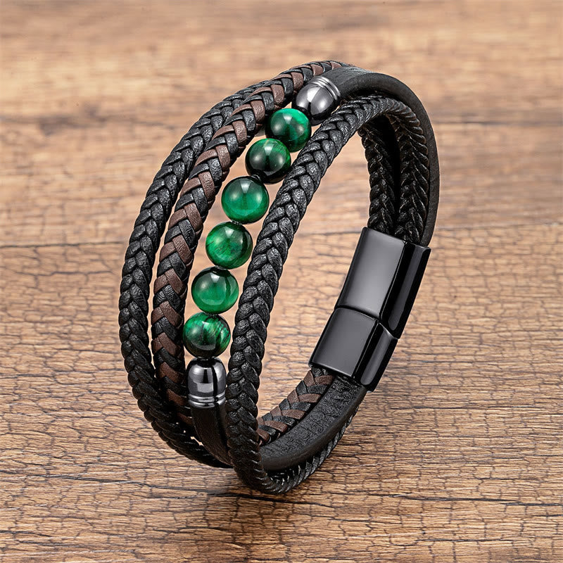Green Tiger Eye 16-18cm Positive Leather Bracelet