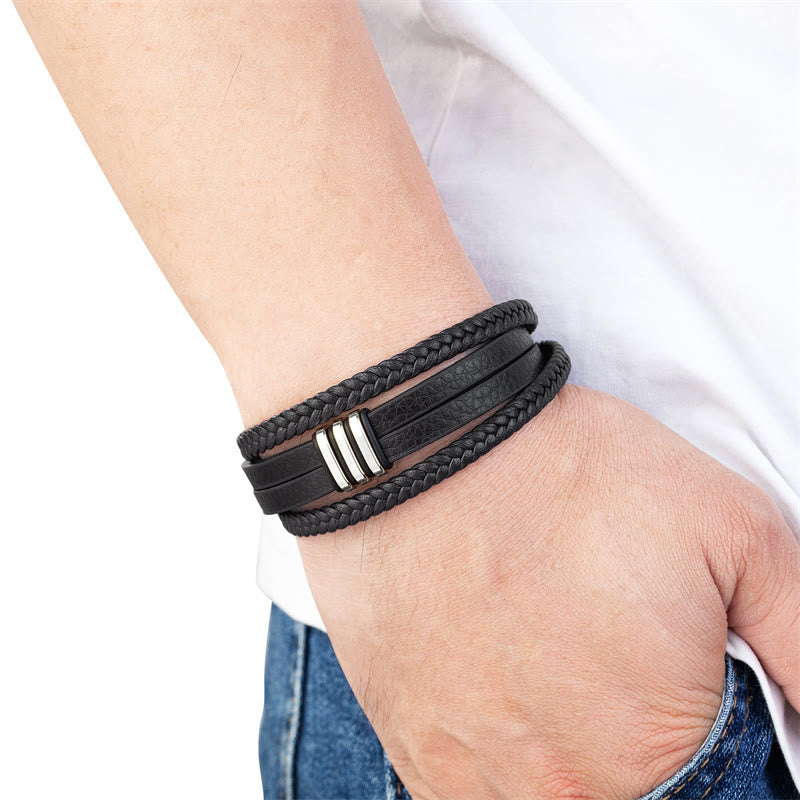 Handmade Braided Leather Spiritual Bracelet with Titanium Steel Buckle