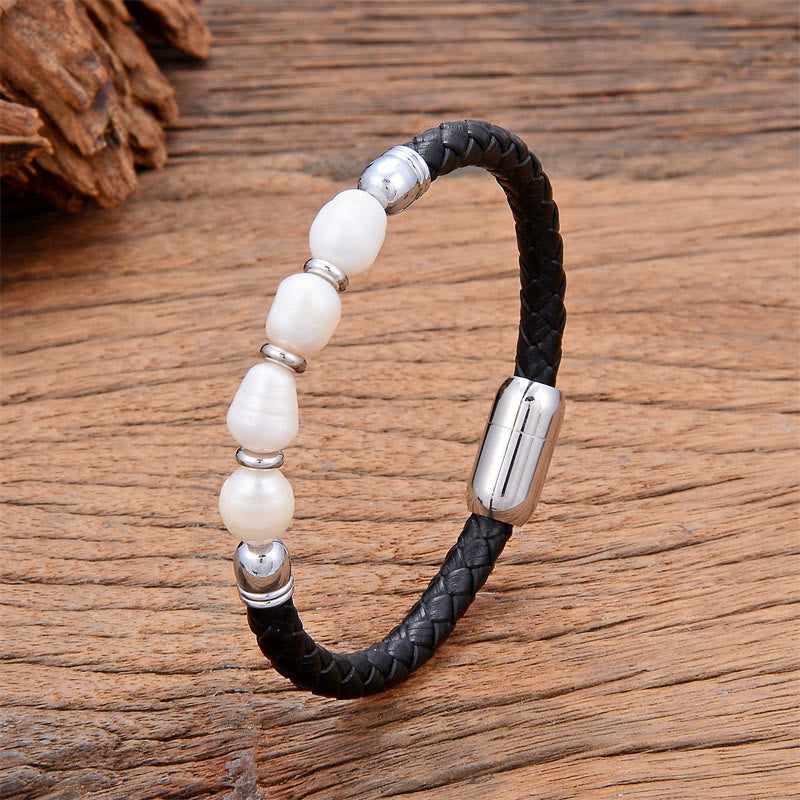 Gray Pearl Synthetic Leather Bracelet 18-20cm Healing