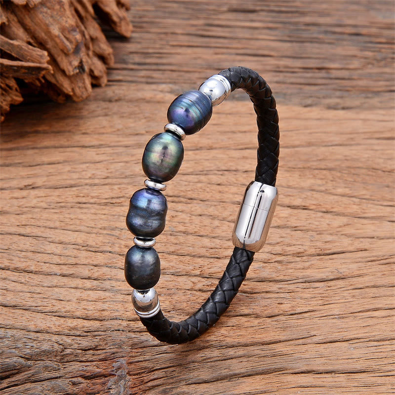 Gray Pearl Synthetic Leather Bracelet 18-20cm Healing
