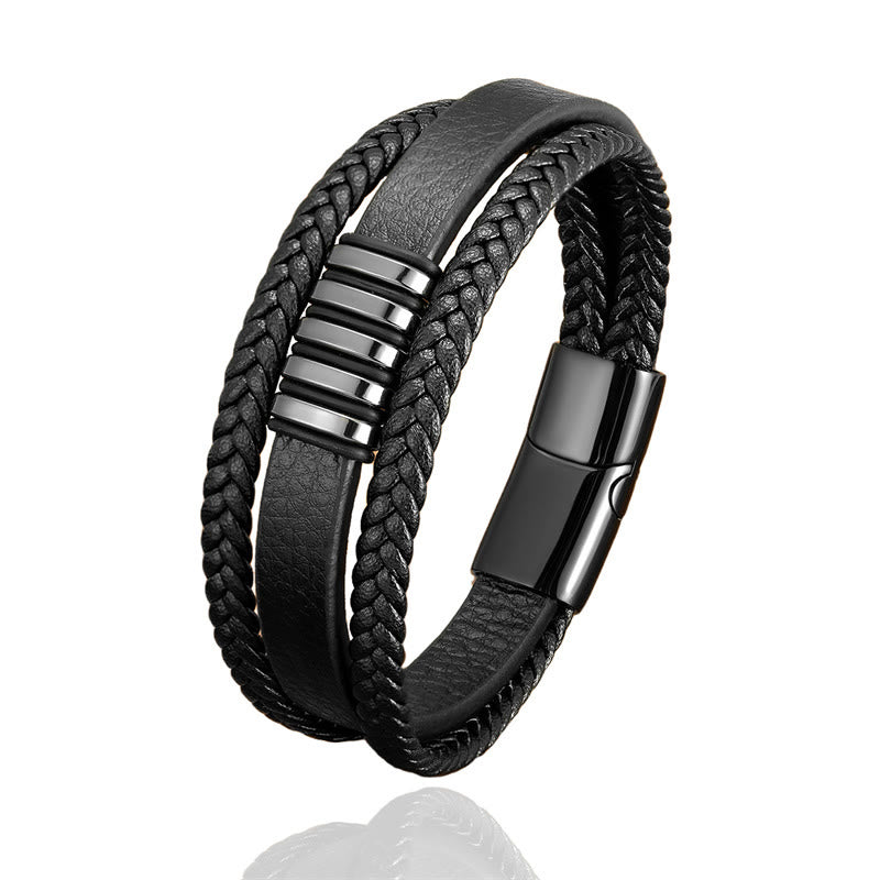 Multi-layer Leather Rope Titanium Steel Buckle Balance Spiritual Bracelet
