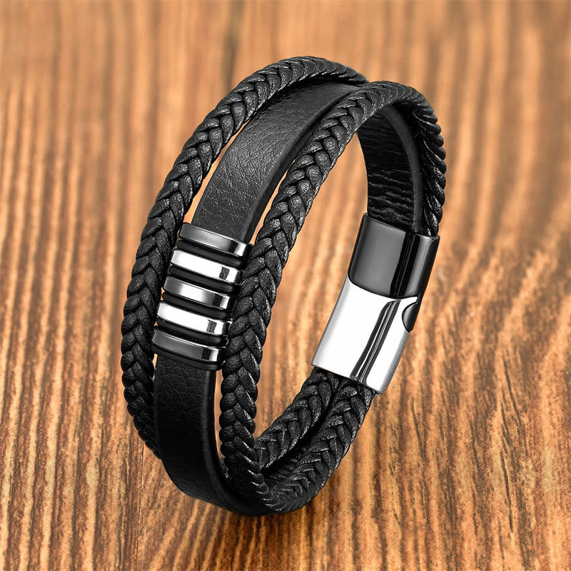 Multi-layer Leather Rope Titanium Steel Buckle Balance Spiritual Bracelet