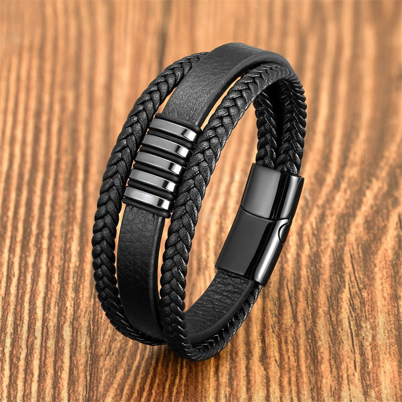 Multi-layer Leather Rope Titanium Steel Buckle Balance Spiritual Bracelet