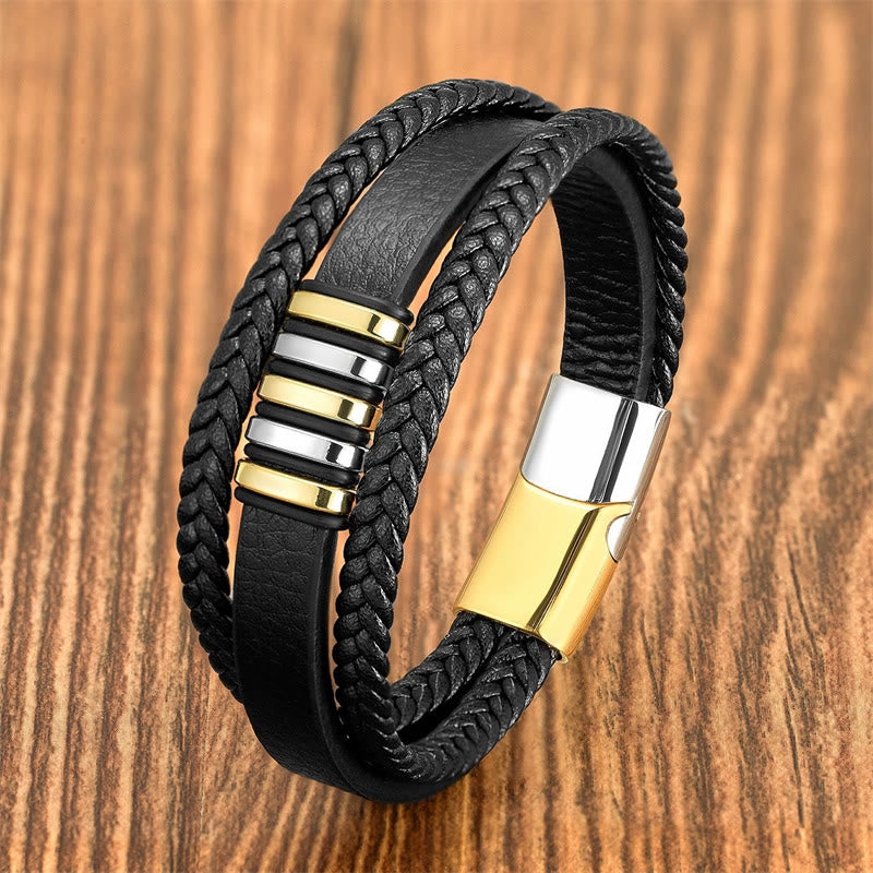 Multi-layer Leather Rope Titanium Steel Buckle Balance Spiritual Bracelet