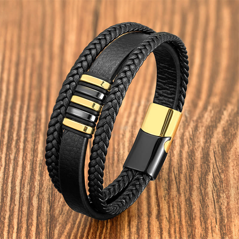 Multi-layer Leather Rope Titanium Steel Buckle Balance Spiritual Bracelet