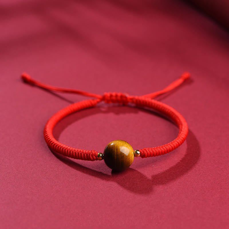 8mm Three Beads Tiger Eye Protection Bracelet with Red or Black Rope