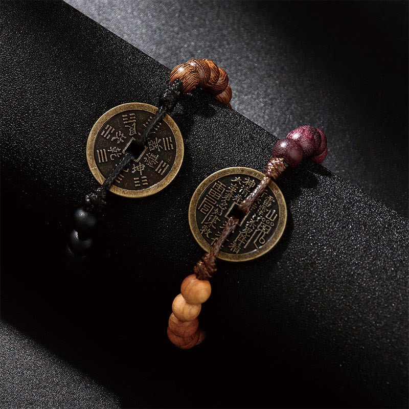 Ebony Wood Bagua Copper Coin Protection Bracelet