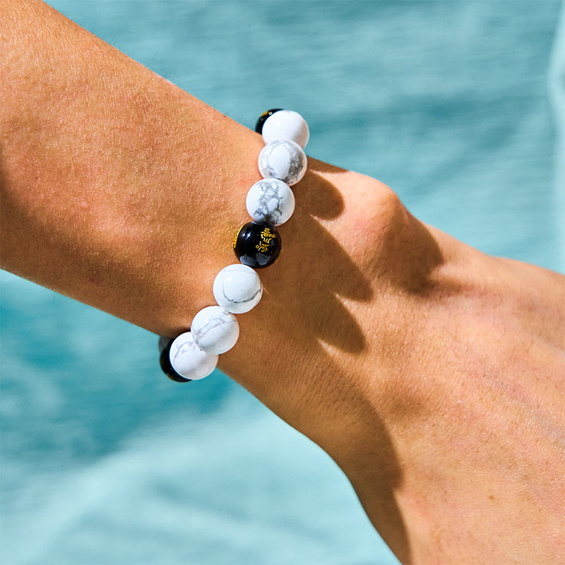 10mm White Turquoise Black Onyx Pixiu Protection Bracelet