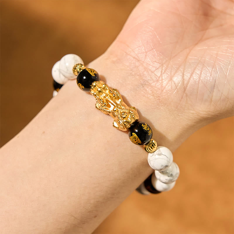 10mm White Turquoise Black Onyx Pixiu Protection Bracelet