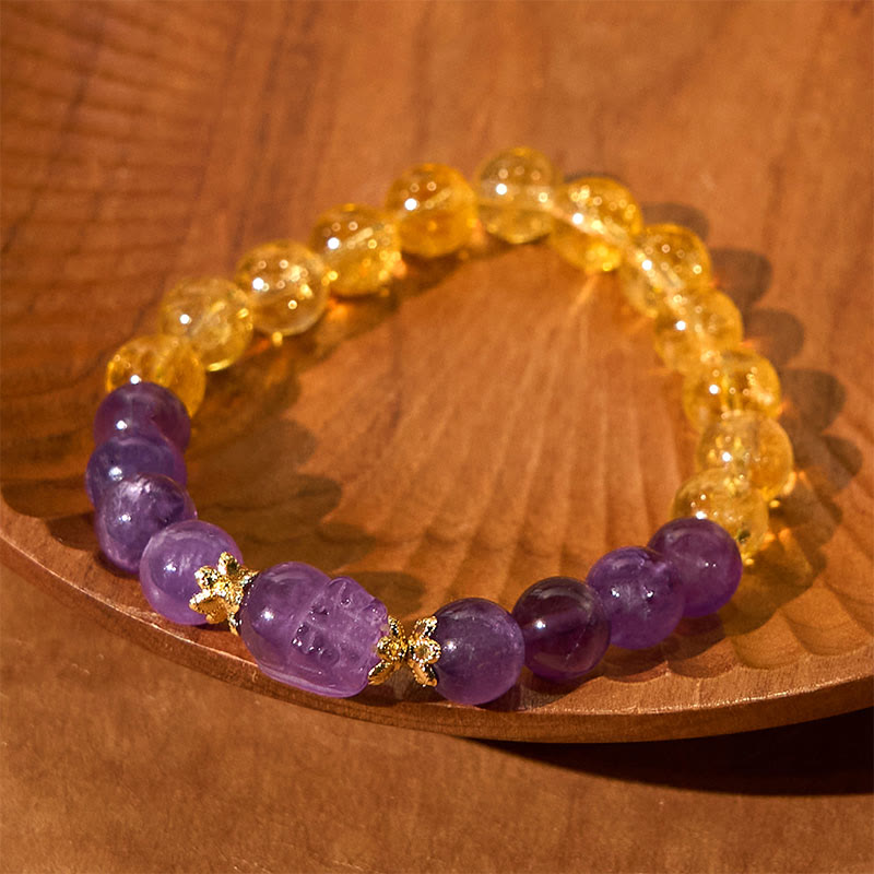 8mm Citrine Amethyst Pixiu Prosperity Bracelet