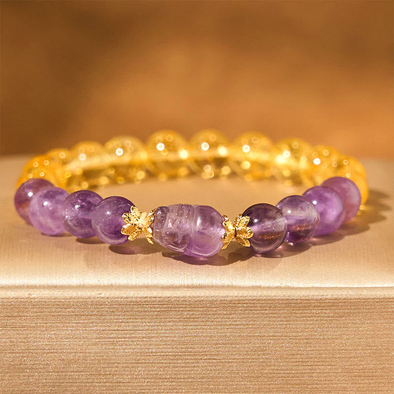 8mm Citrine Amethyst Pixiu Prosperity Bracelet