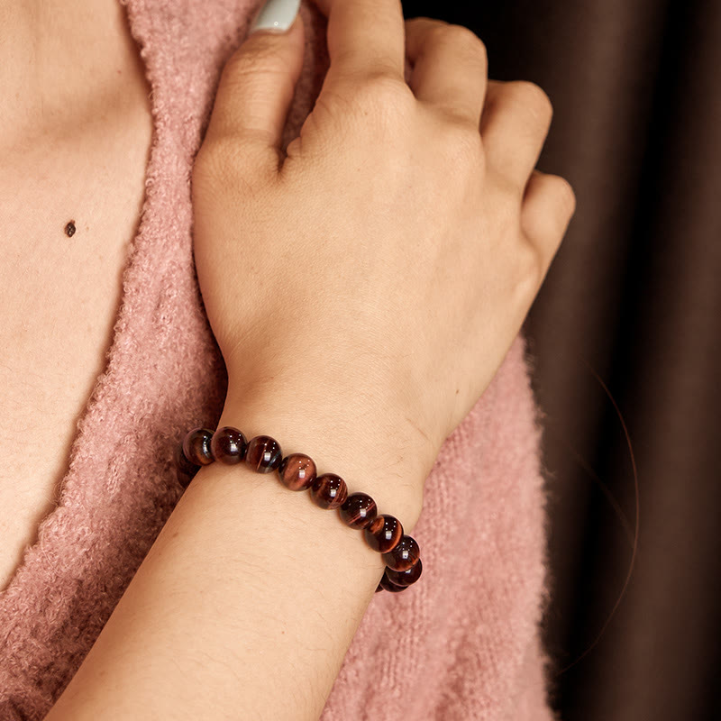10mm Tiger Eye Courage Bead Bracelet for Protection