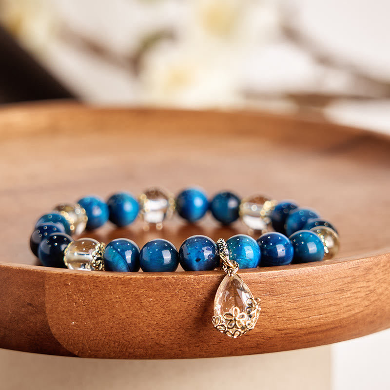 8mm Blue Tiger Eye White Crystal Bracelet