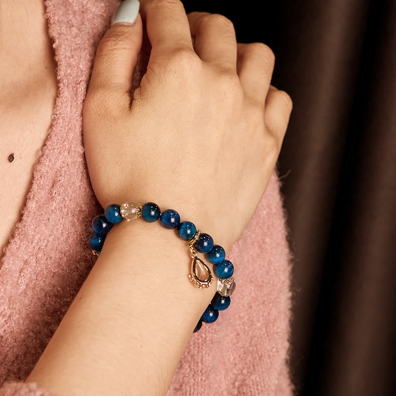 8mm Blue Tiger Eye White Crystal Bracelet