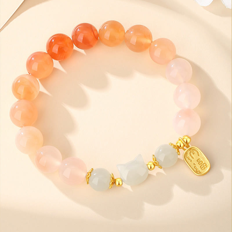Red Agate Hetian Jade Cat Fu Confidence Bracelet