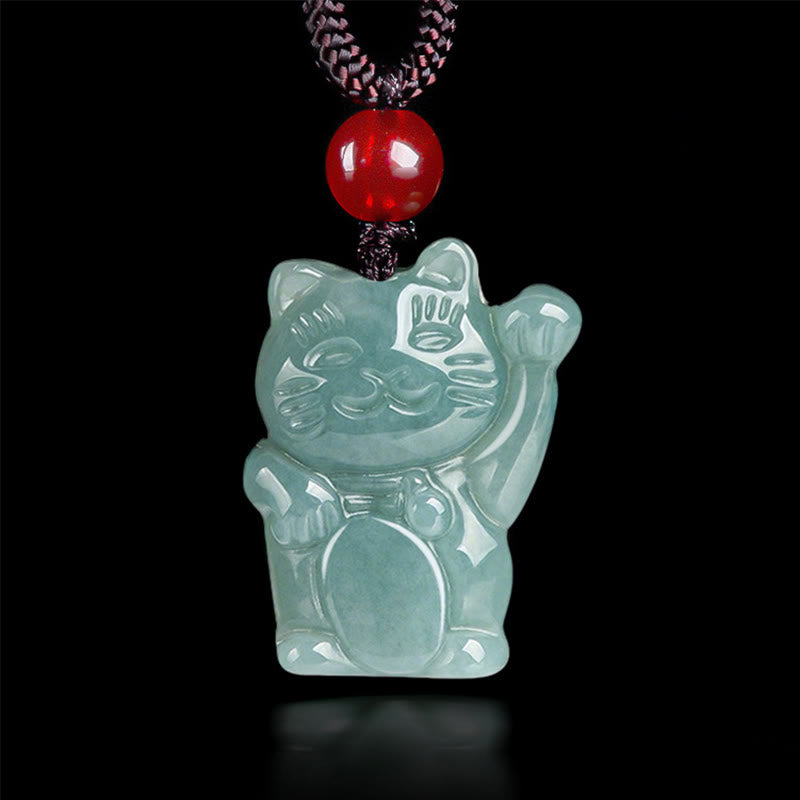 Lucky Cat Jade Abundance Pendant | Prosperity Necklace