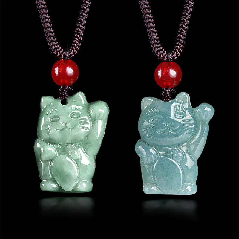 Lucky Cat Jade Abundance Pendant | Prosperity Necklace