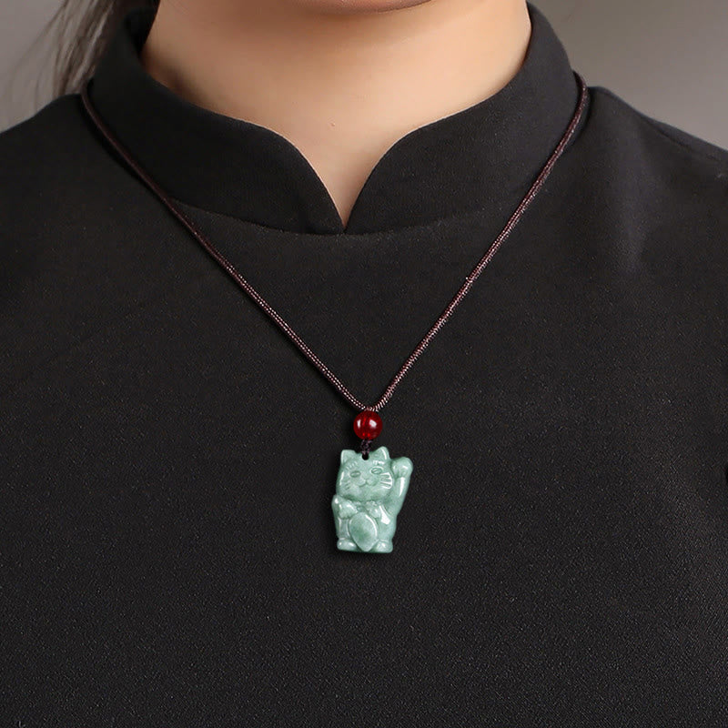 Lucky Cat Jade Abundance Pendant | Prosperity Necklace