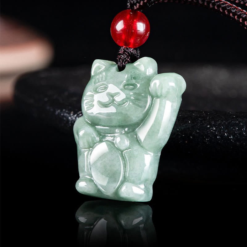 Lucky Cat Jade Abundance Pendant | Prosperity Necklace