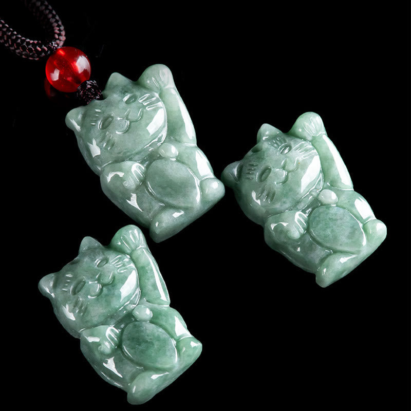 Lucky Cat Jade Abundance Pendant | Prosperity Necklace